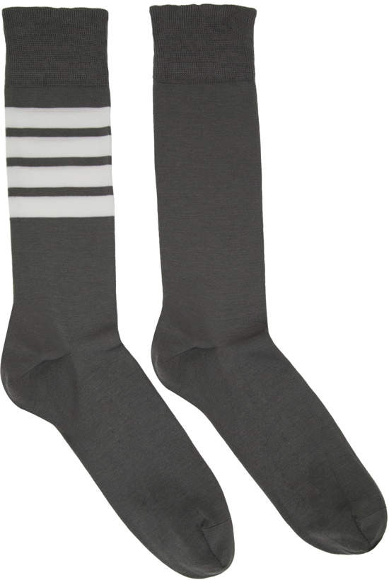 Photo: Thom Browne Grey Mid-Calf 4-Bar Socks