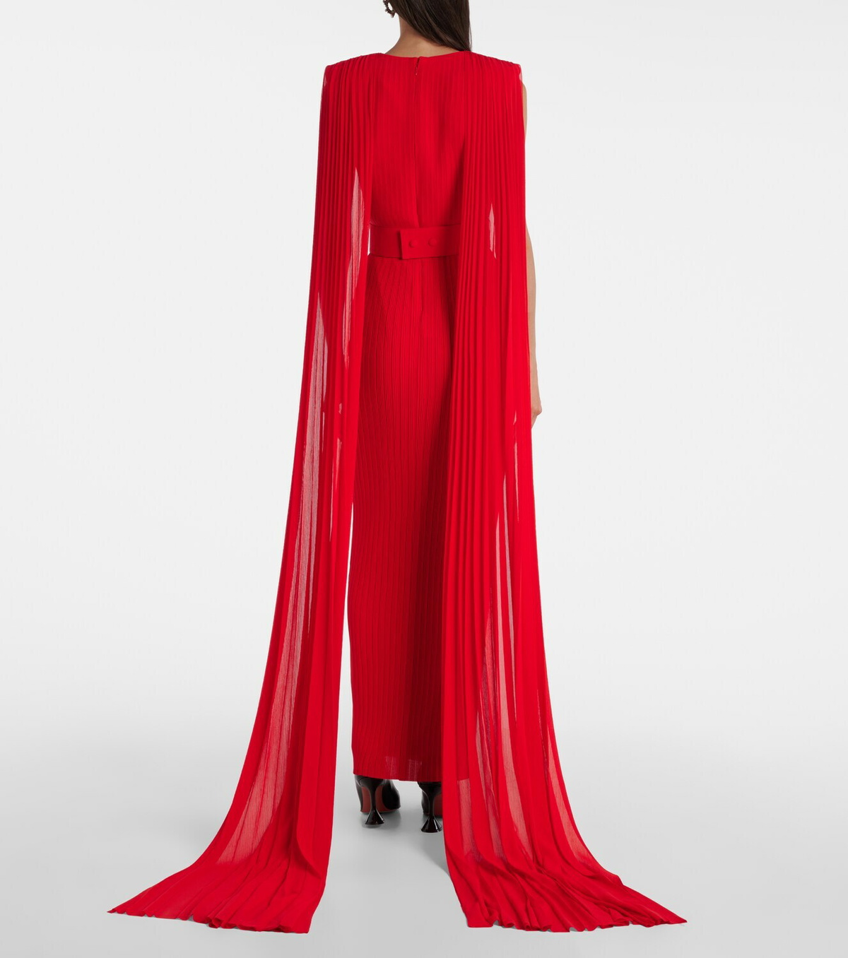 Solace London Tavia caped pleated gown