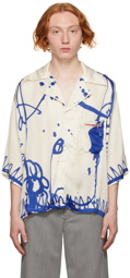 Charles Jeffrey Loverboy Beige & Blue Print Awol Shirt