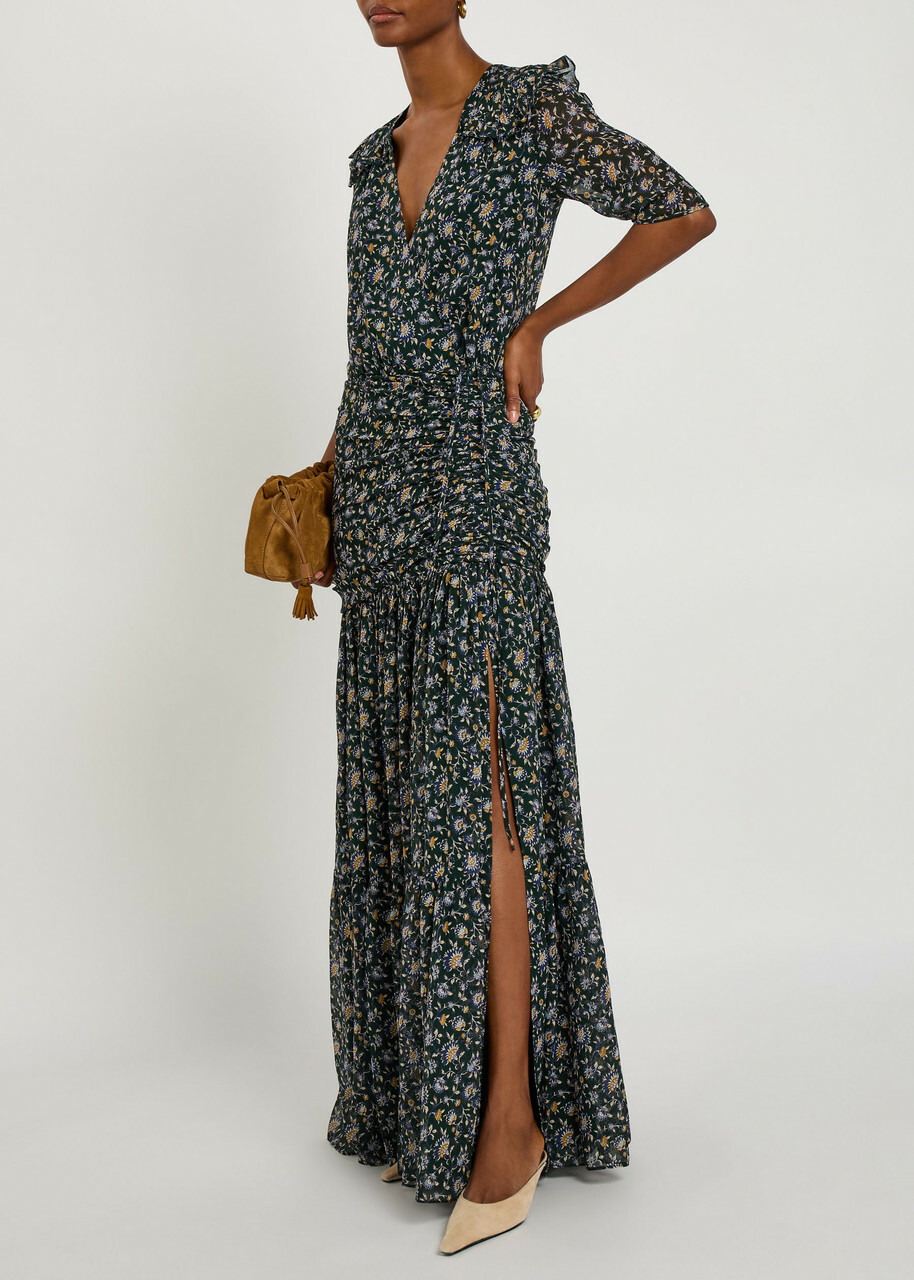 Veronica Beard Mick Floral-print Silk Maxi Dress Dark Green