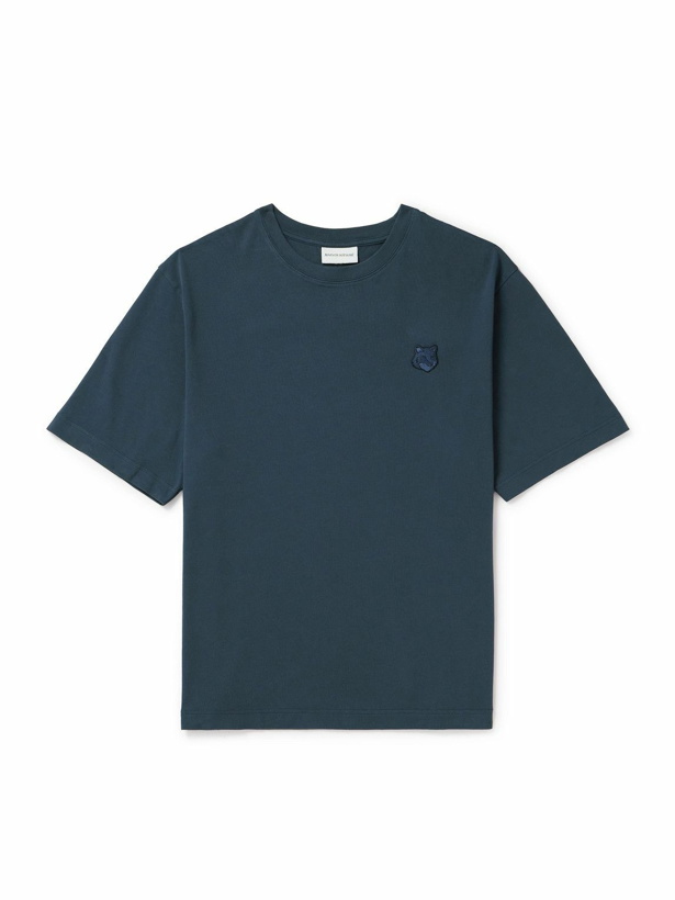 Photo: Maison Kitsuné - Logo-Appliquéd Cotton-Jersey T-Shirt - Blue