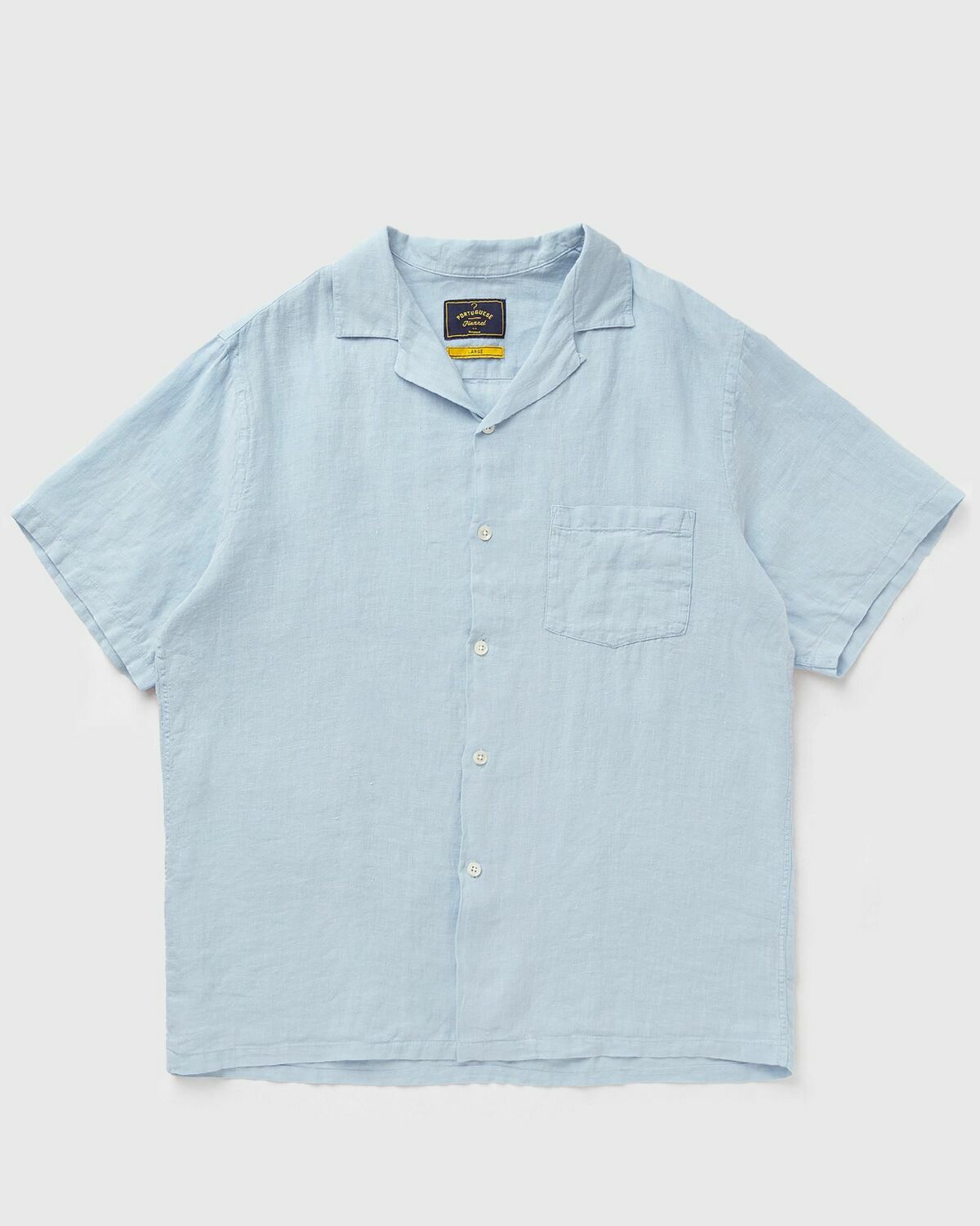 Portuguese Flannel Linen camp collar White Mens Shortsleefe