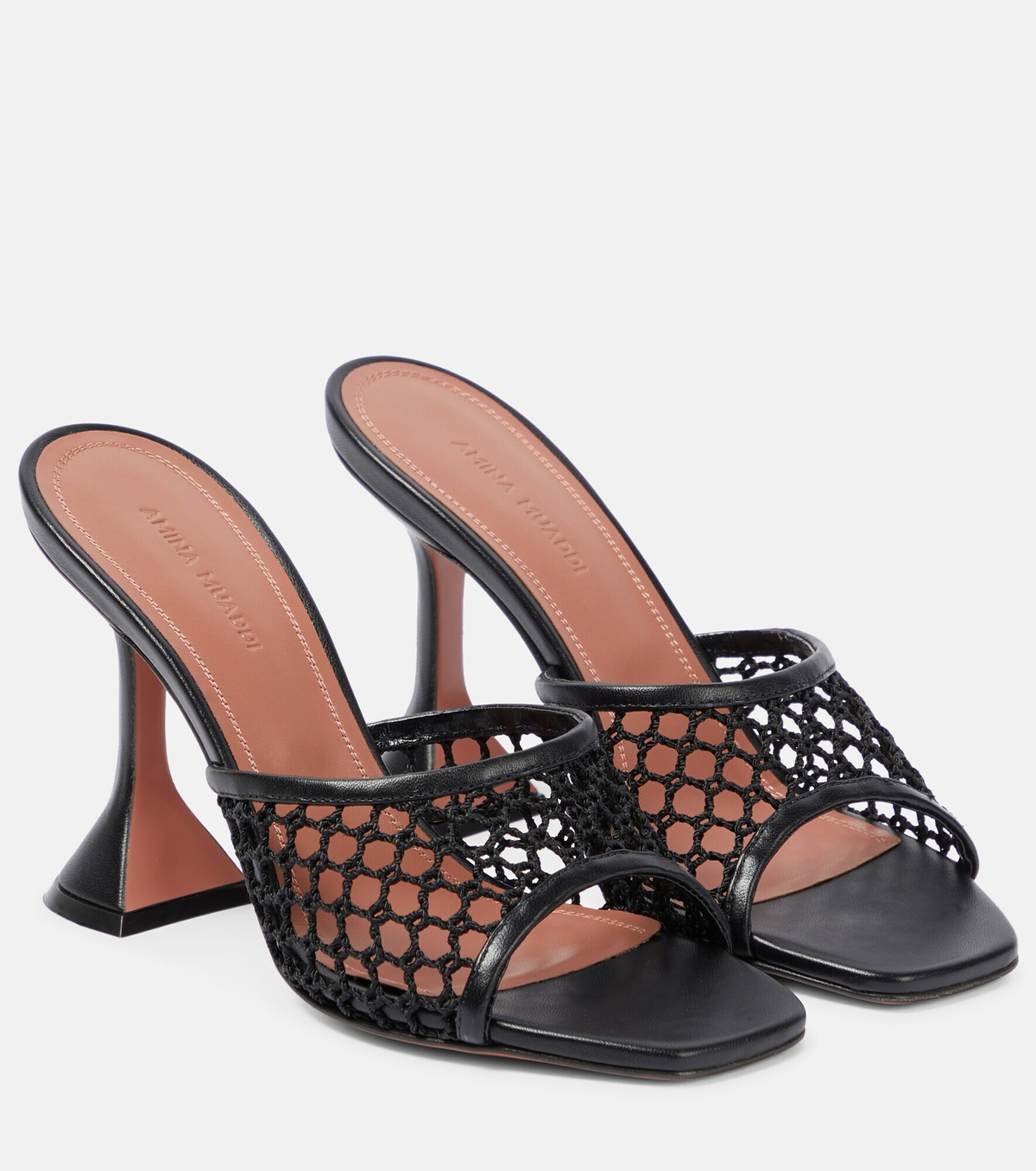 Amina Muaddi - Lupita net raffia leather sandals Amina Muaddi