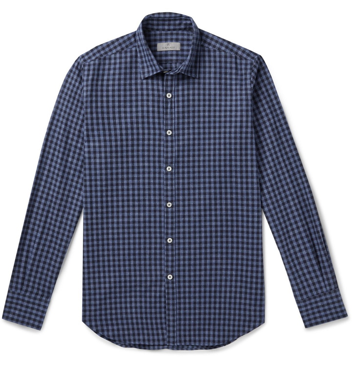 Photo: Canali - Checked Cotton-Flannel Shirt - Blue