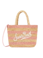 MC2 Saint Barth Pink Striped Raffia Beach Midi Bag With Cotton Pouch