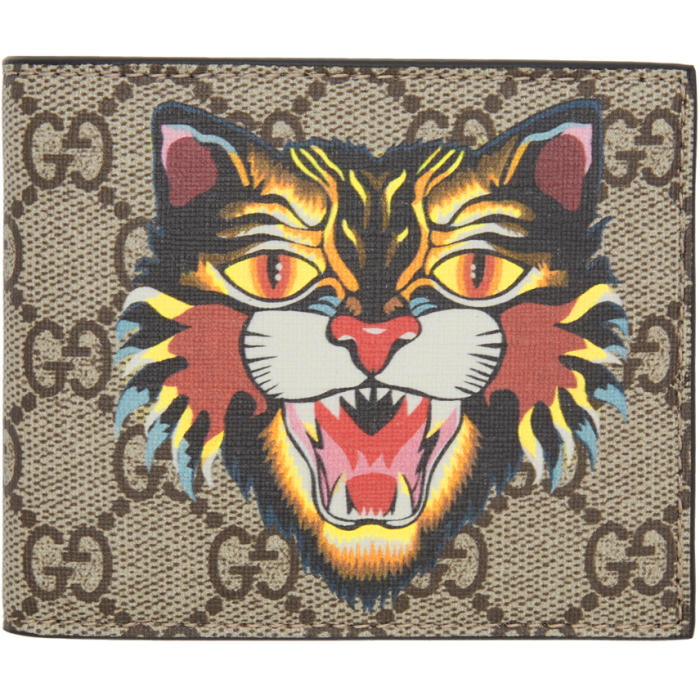 Photo: Gucci Beige Angry Cat GG Supreme Wallet