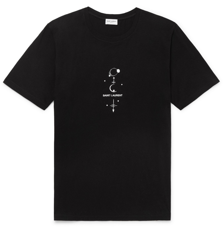 Photo: SAINT LAURENT - Distressed Printed Cotton-Jersey T-Shirt - Black