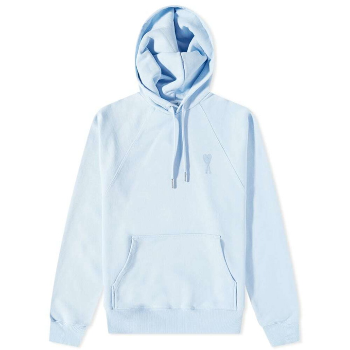 Photo: AMI Men's Tonal Small A Heart Popover Hoody in Sky Blue