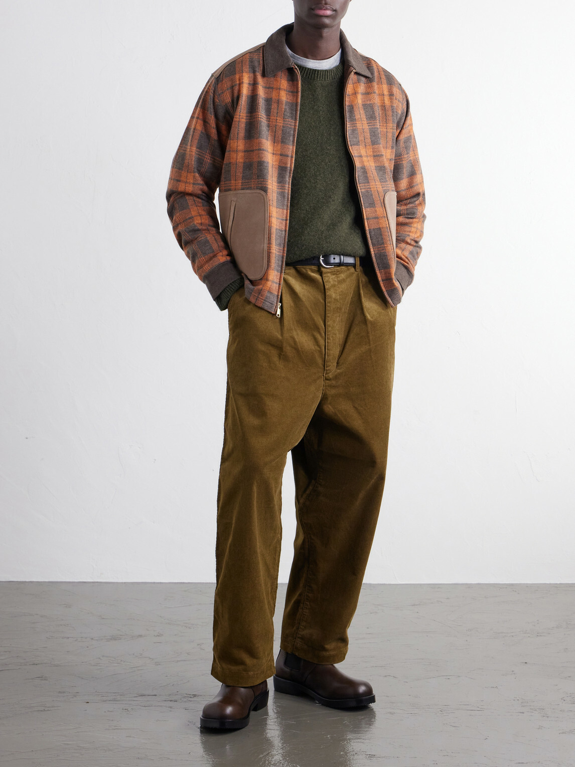 Junya Watanabe - Checked Suede-Trimmed Wool-Flannel Blouson Jacket - Brown