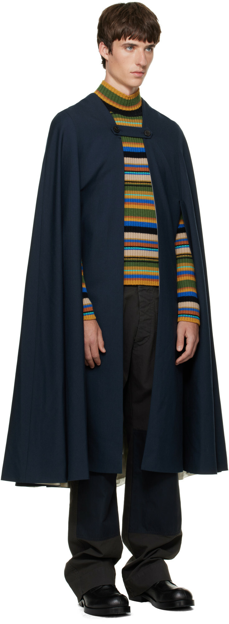 Dries Van Noten Navy Wool Cape Coat