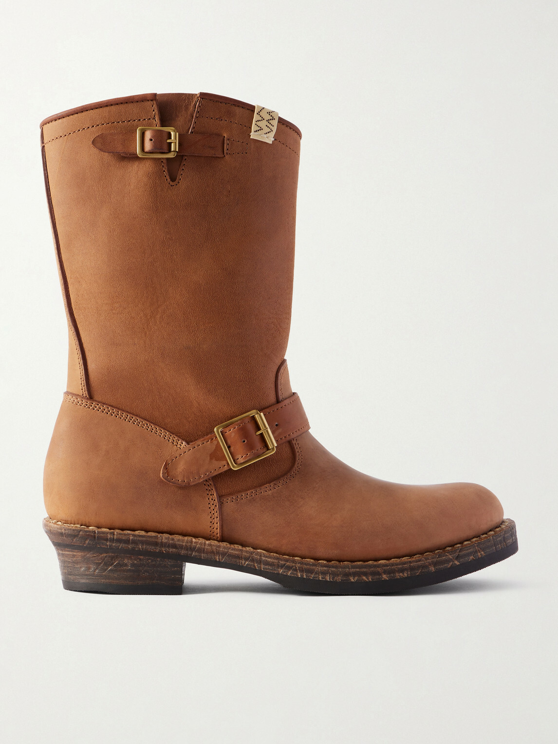 Visvim - T.W.O. Folk Distressed Buckled Textured-Leather Boots - Brown