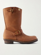 Visvim - T.W.O. Folk Distressed Buckled Textured-Leather Boots - Brown