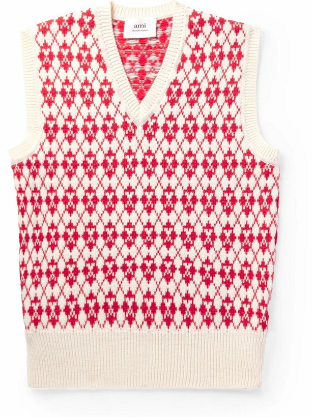 Photo: AMI PARIS - Logo-Jacquard Knitted Sweater Vest - Red