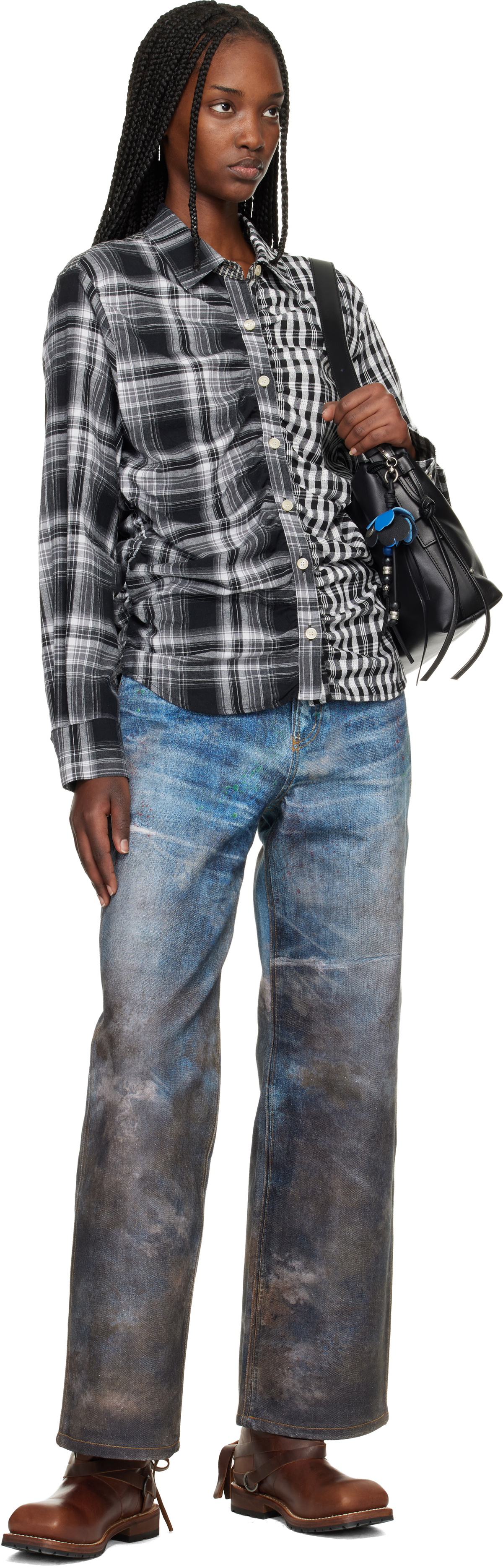 Andersson Bell Black Shirred Check Shirt