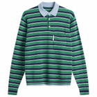 Hommegirls Women's Knit Stripe Polo in Green Stripe