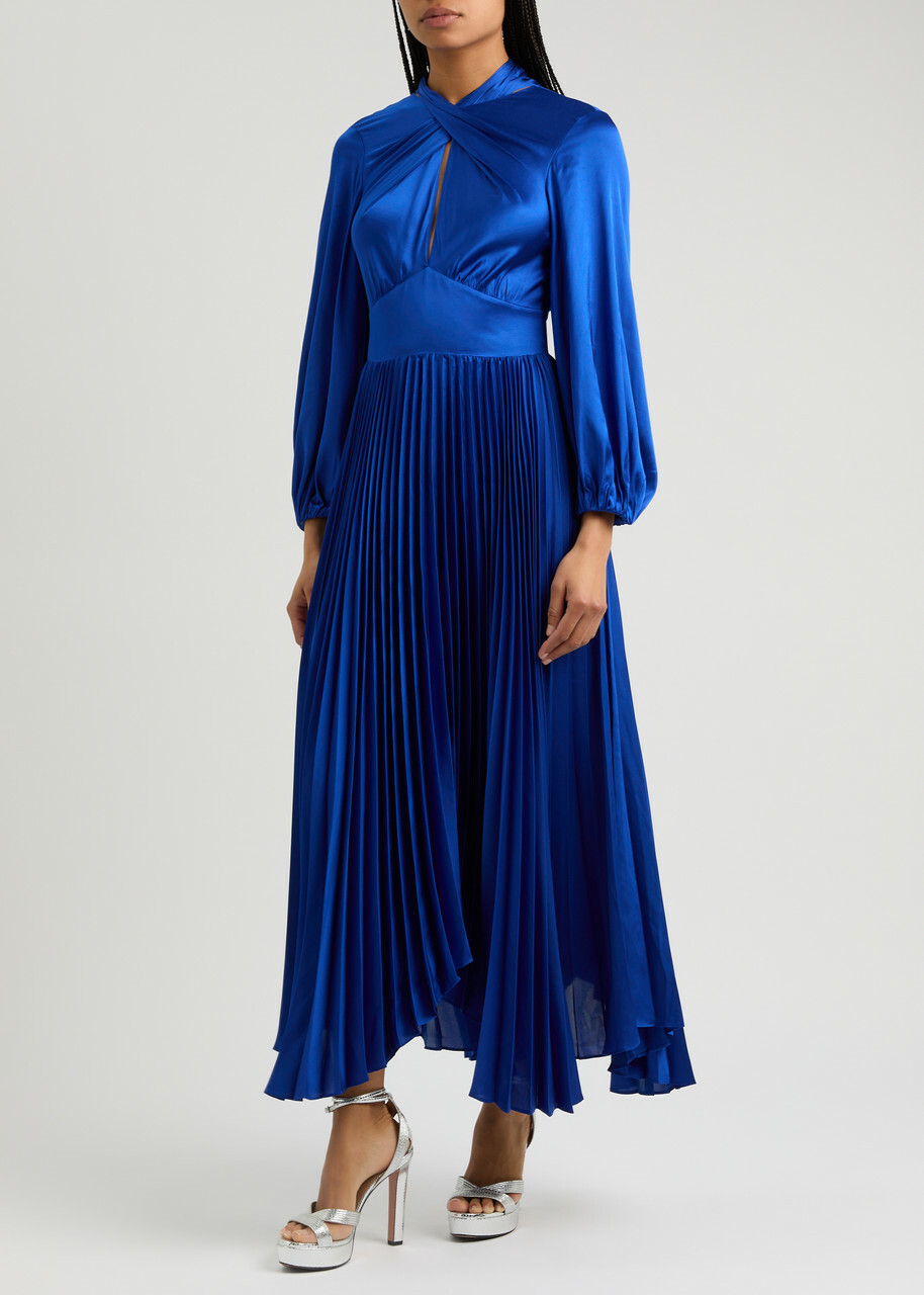 Alice + Olivia Mahogany Pleated Satin Maxi Dress Blue Alice + Olivia Alice + Olivia Mahogany Pleated Satin Maxi Dress Blue Alice + Olivia