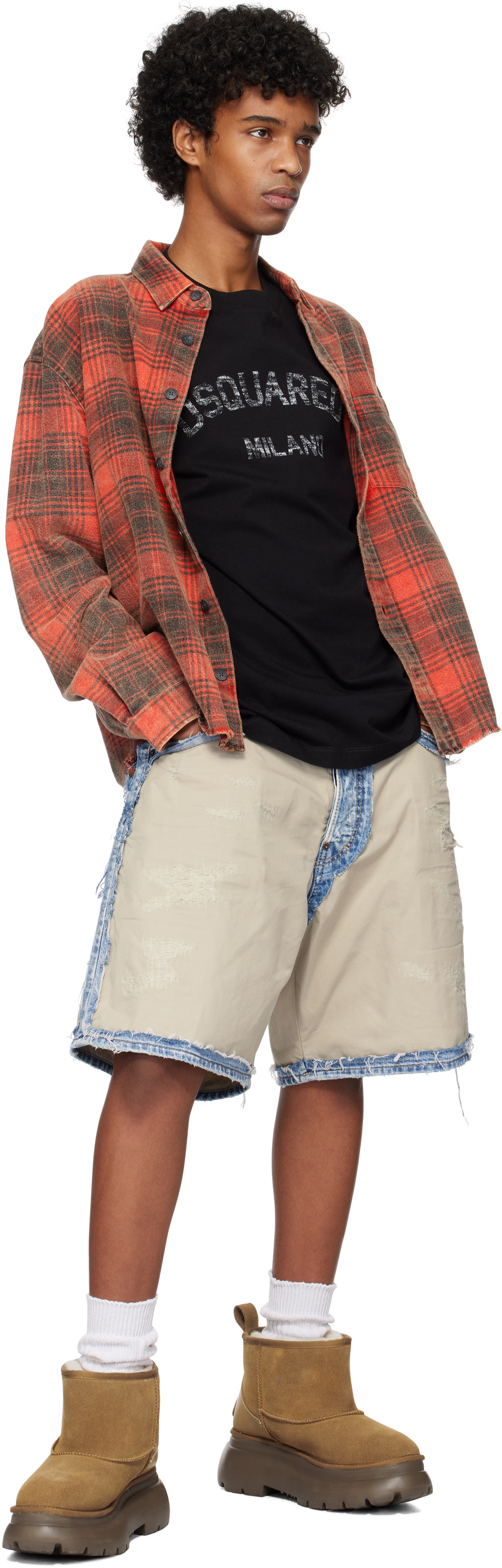 Dsquared2 Beige & Blue Super Ripped Mixed Boxer Denim Shorts