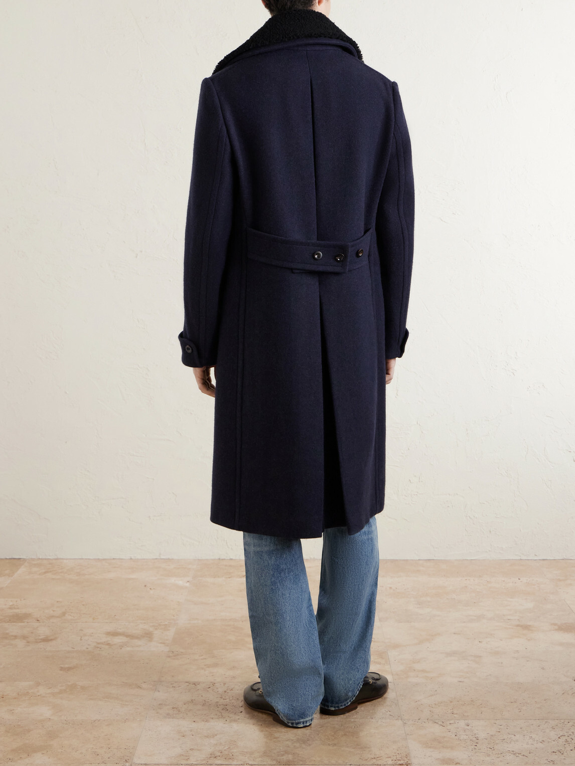 Private White V.C. - The Admiral's Great Shearling-Trimmed Merino Wool and Cashmere-Blend Coat - Blue