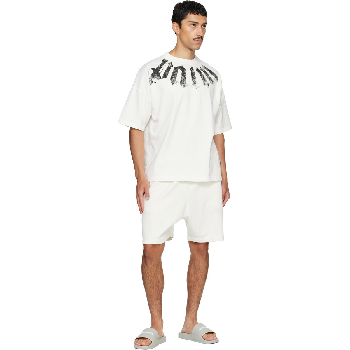 Palm Angels Gray Classic Logo Pool Slides