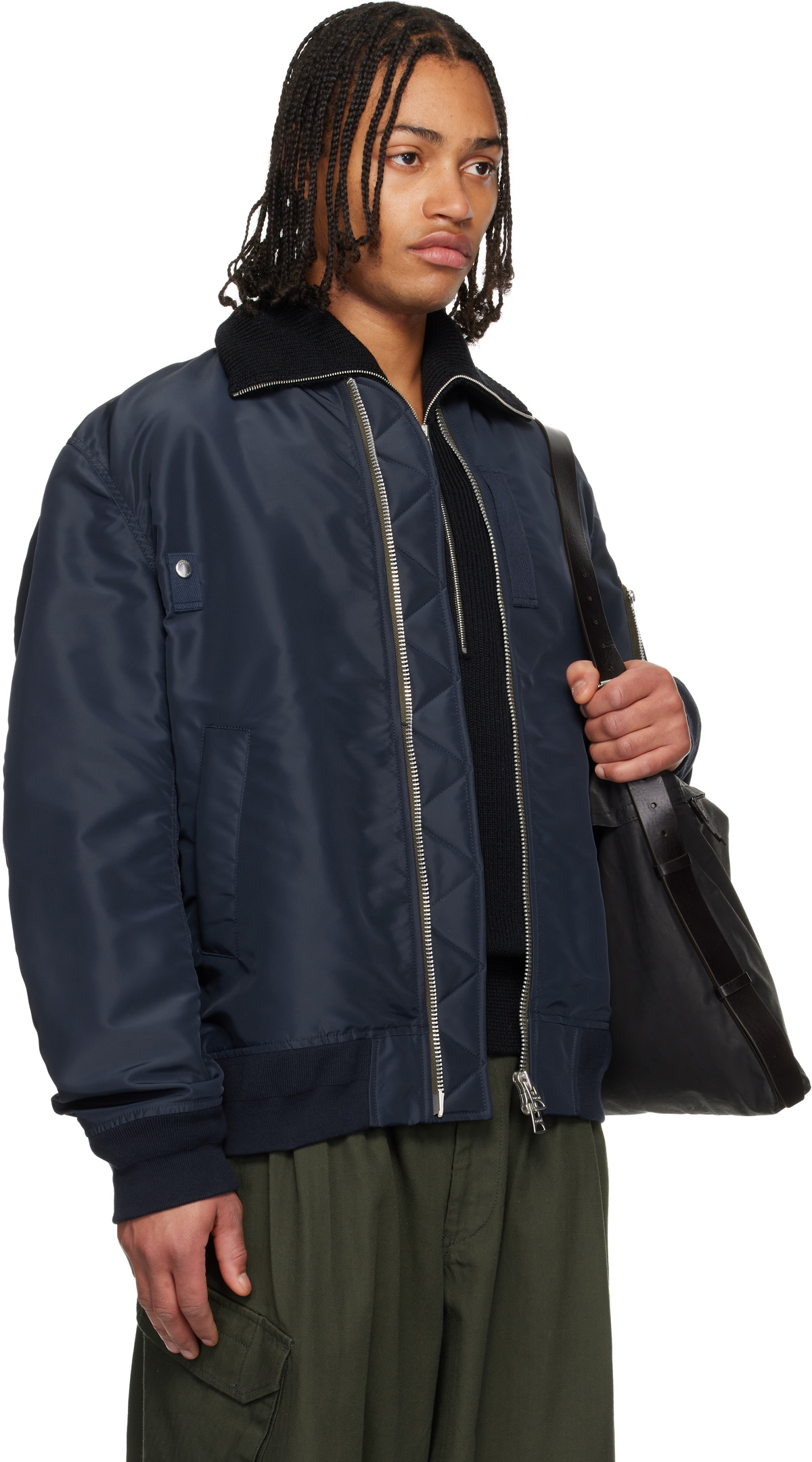 sacai Navy Nylon Twill Blouson Bomber Jacket Sacai