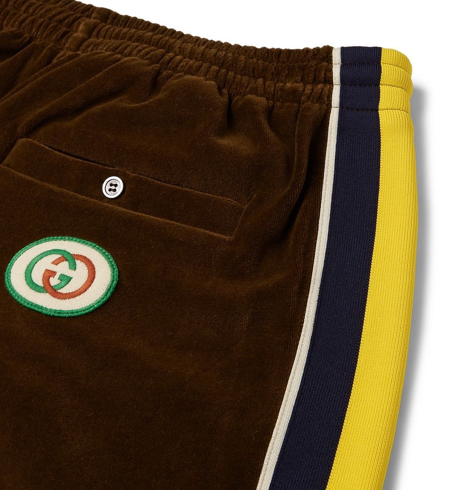 Gucci - Tapered Webbing-Trimmed Velvet Track Pants - Brown Gucci