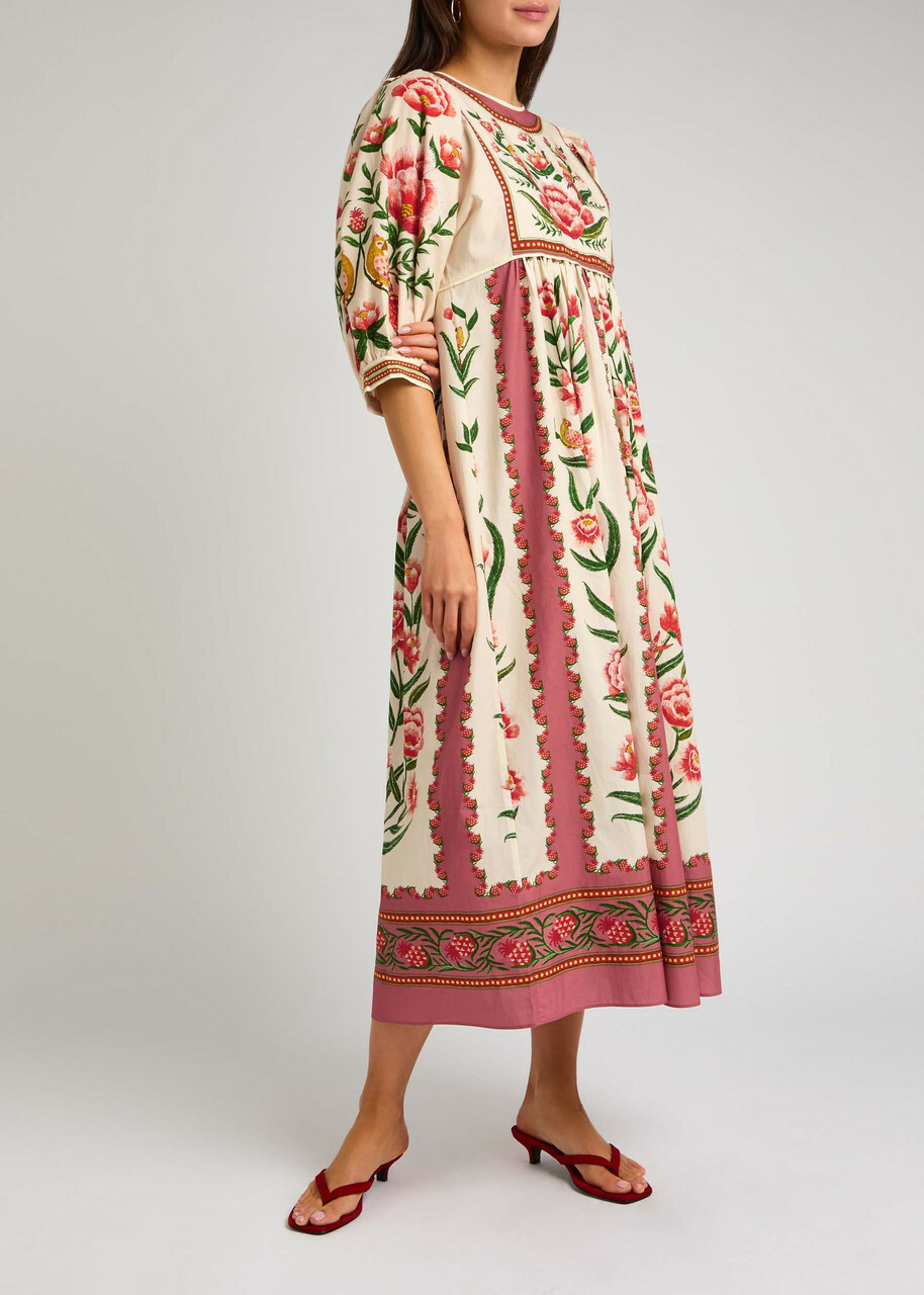Farm Rio Ainika Printed Poplin Midi Dress Cream Farm Rio