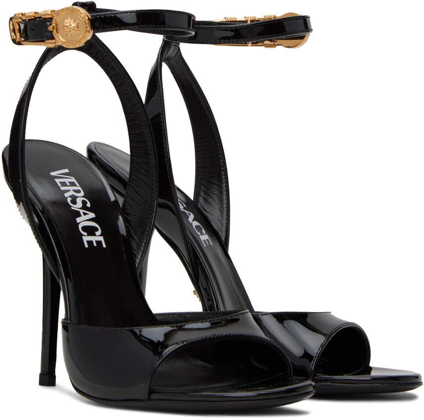 サンダル・ミュール VERSACE 'safety pin' patent leather sandals 1003205 D2VE Giày Nữ Versace Safety Pin Patent Sandals 'Black' 1003205