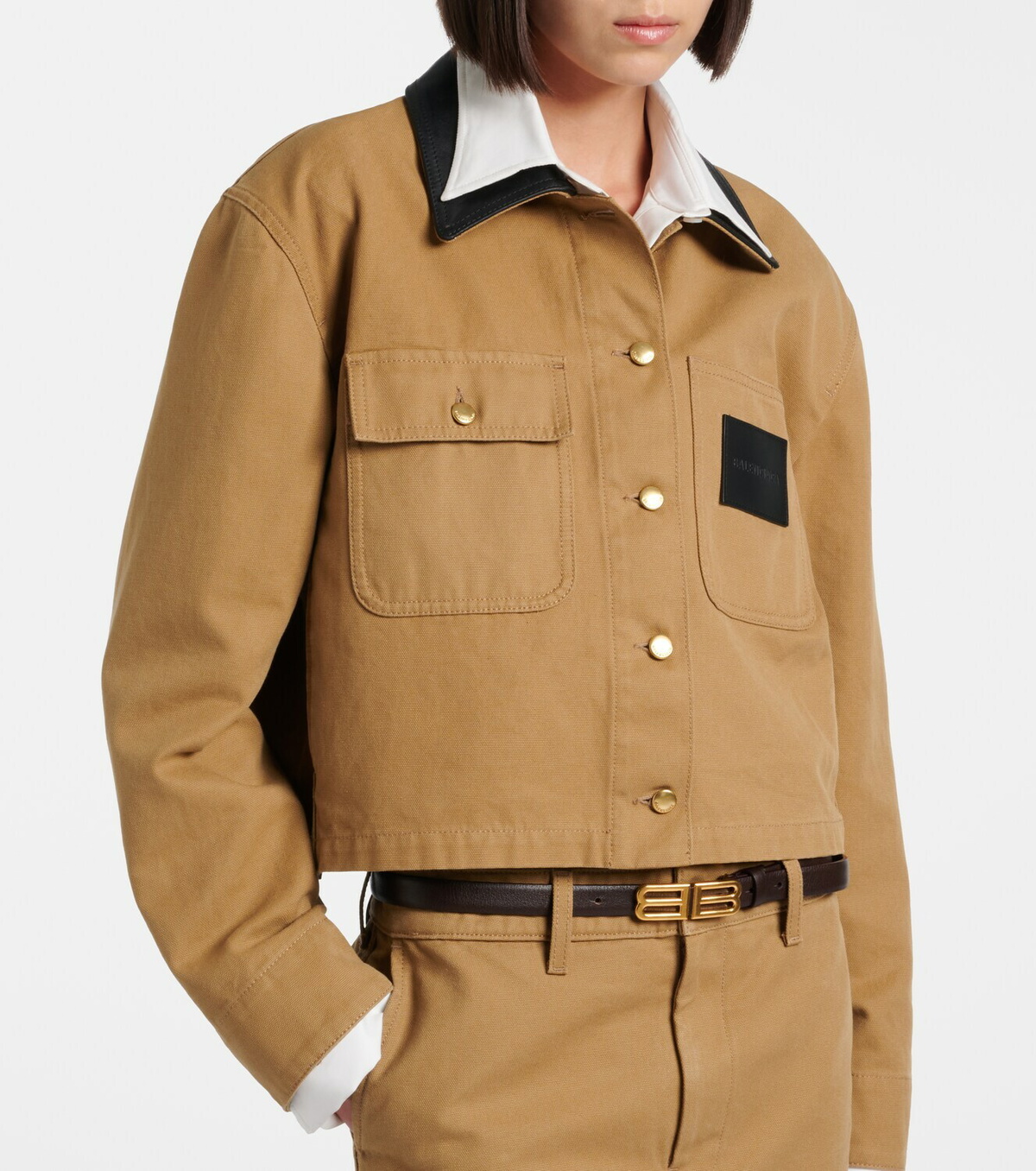 Balenciaga Cropped leather-trimmed cotton jacket