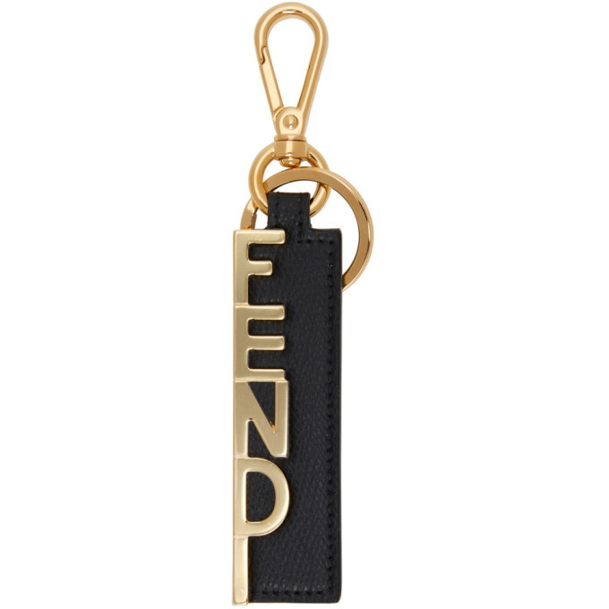 Photo: Fendi Black and Gold Logo Charm Keychain