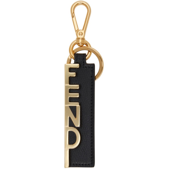 Photo: Fendi Black and Gold Logo Charm Keychain