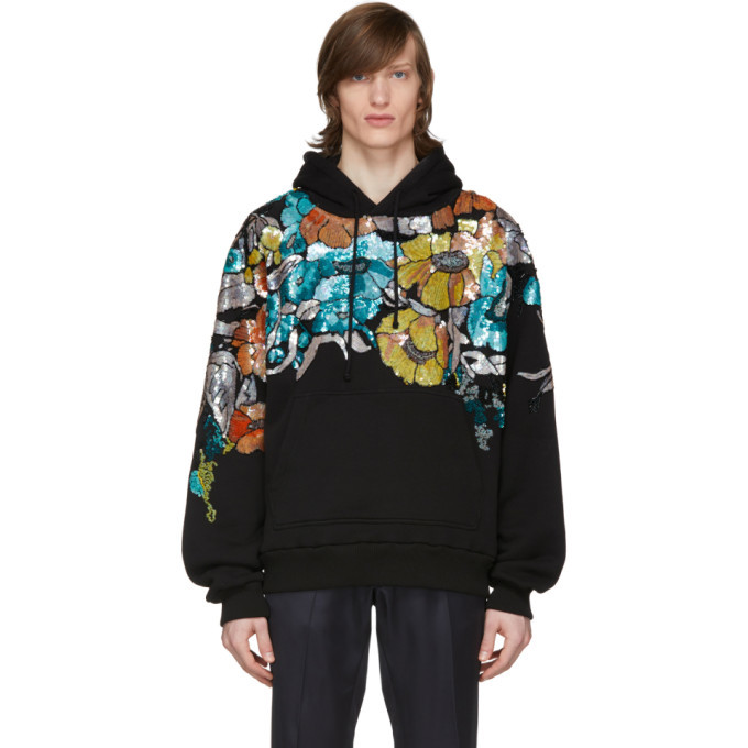 Dries Van Noten Black Floral Sequin Hoodie Dries Van Noten