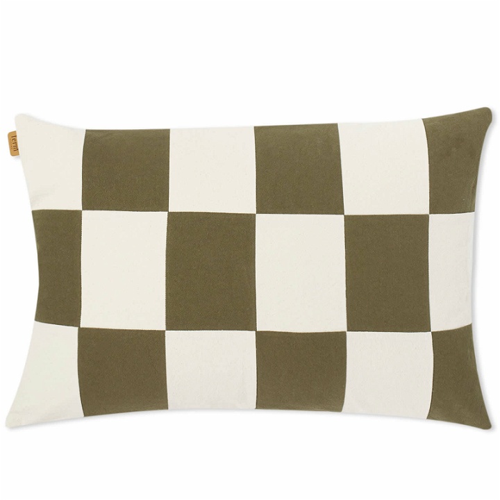 Photo: ferm LIVING Fold Patchwork Cushion in Dark Olive/Undyed 