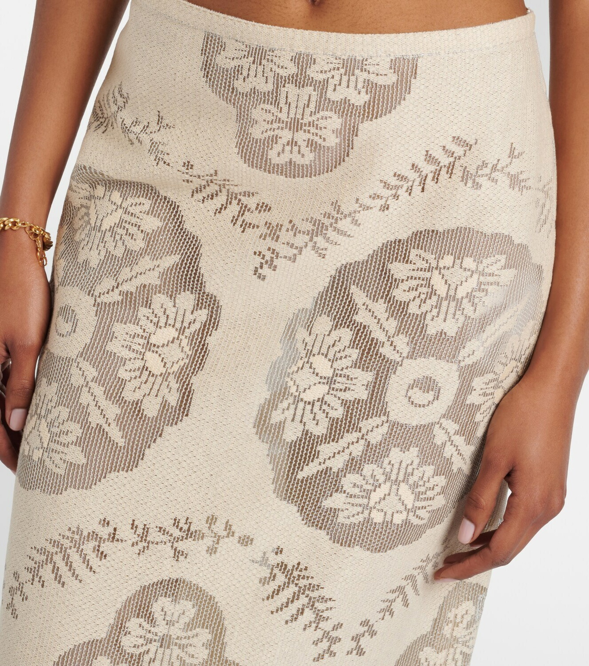 Valentino Floral cotton-blend midi skirt