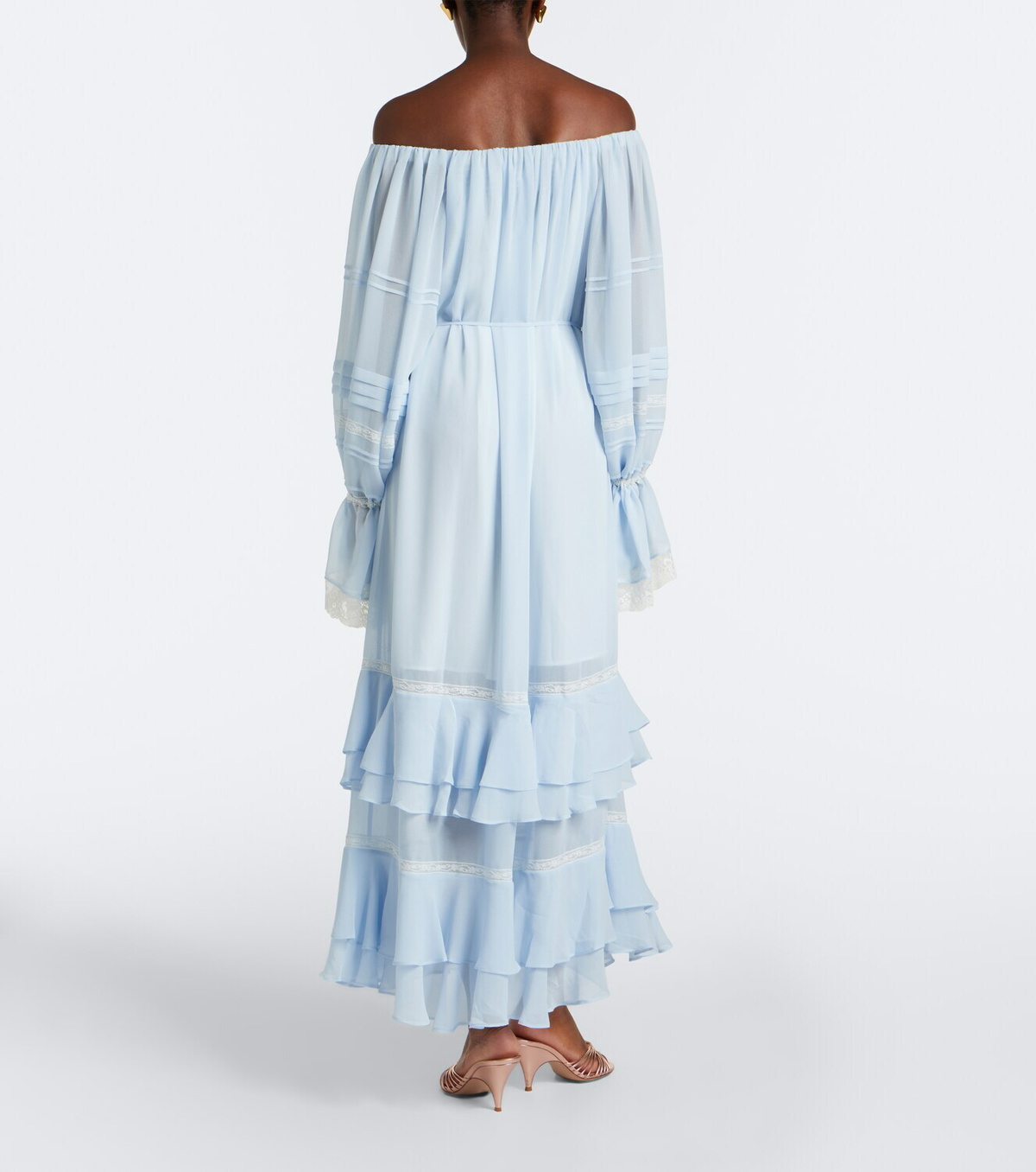 Xu Zhi Ruffled off-shoulder lace-trimmed maxi dress