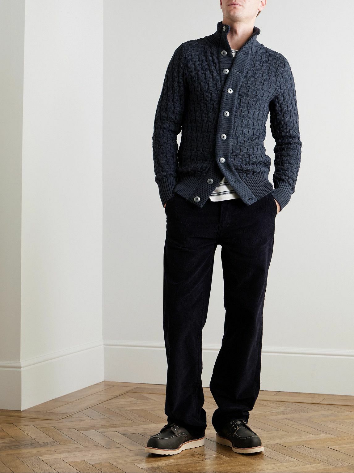 S.N.S Herning - Stark Slim-Fit Basketweave Virgin Wool Cardigan - Blue