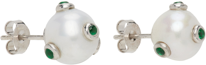 VEERT White Gold Polka Dot Pearl Earrings