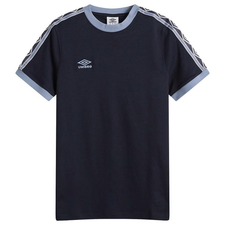 Photo: Umbro Men's Taped T-Shirt in Baritone Blue/Infinity