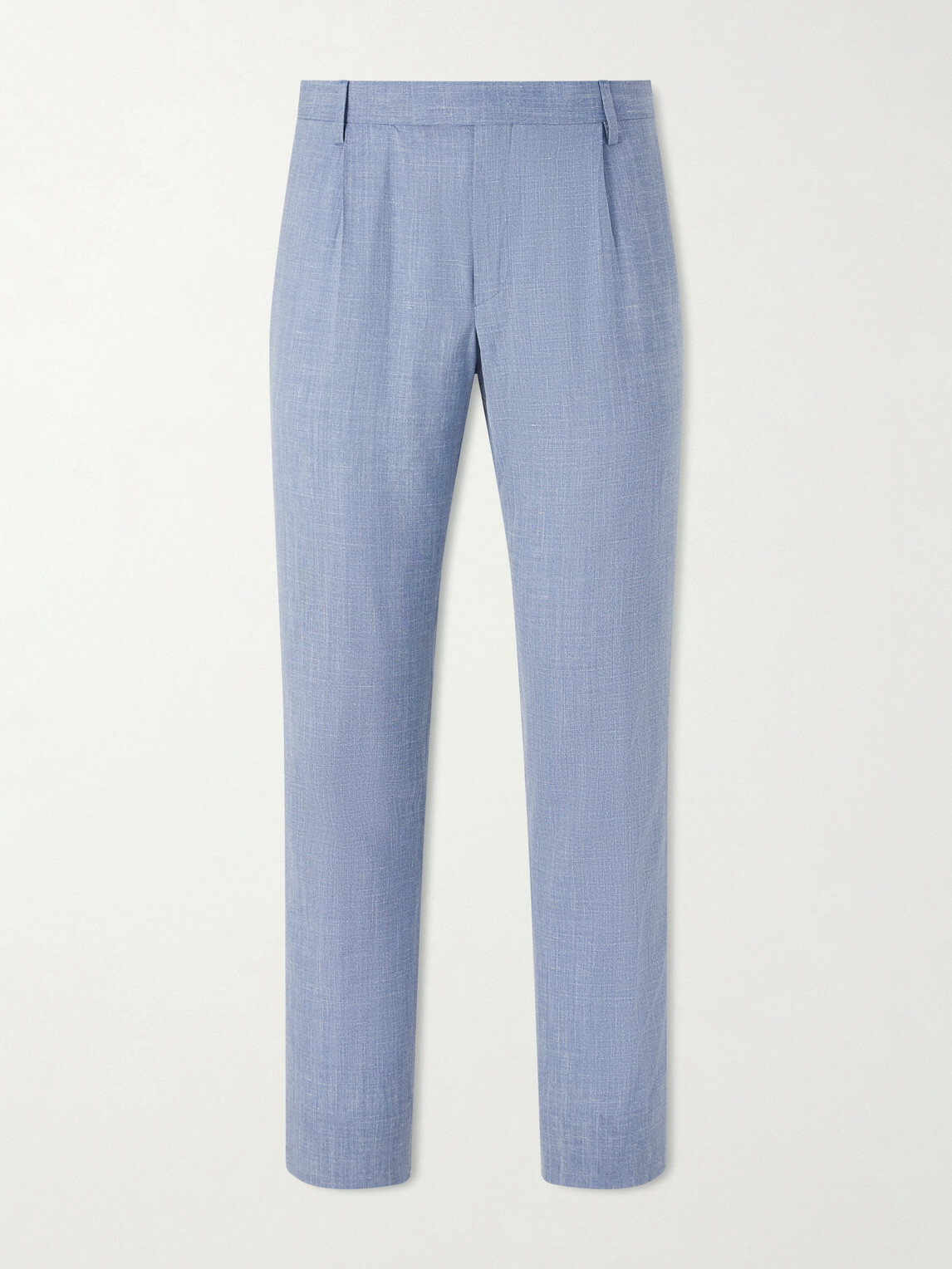 Mr P. - Straight-Leg Pleated Wool, Silk and Linen-Blend Suit Trousers - Blue