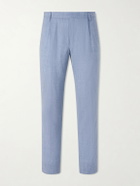 Mr P. - Straight-Leg Pleated Wool, Silk and Linen-Blend Suit Trousers - Blue