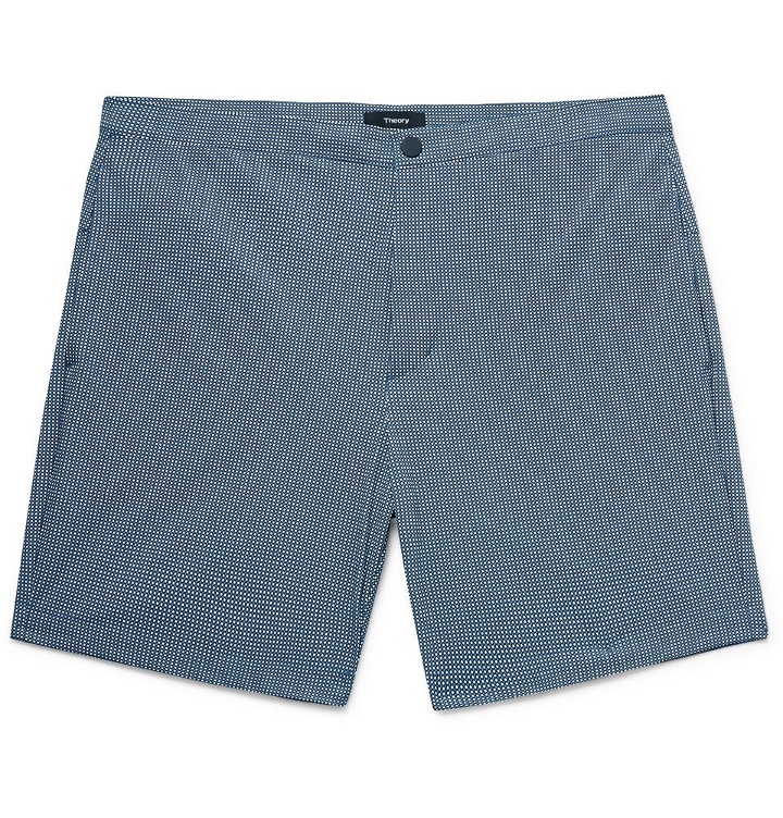 Photo: Theory - Slim-Fit Mid-Length Printed Swim Shorts - Blue
