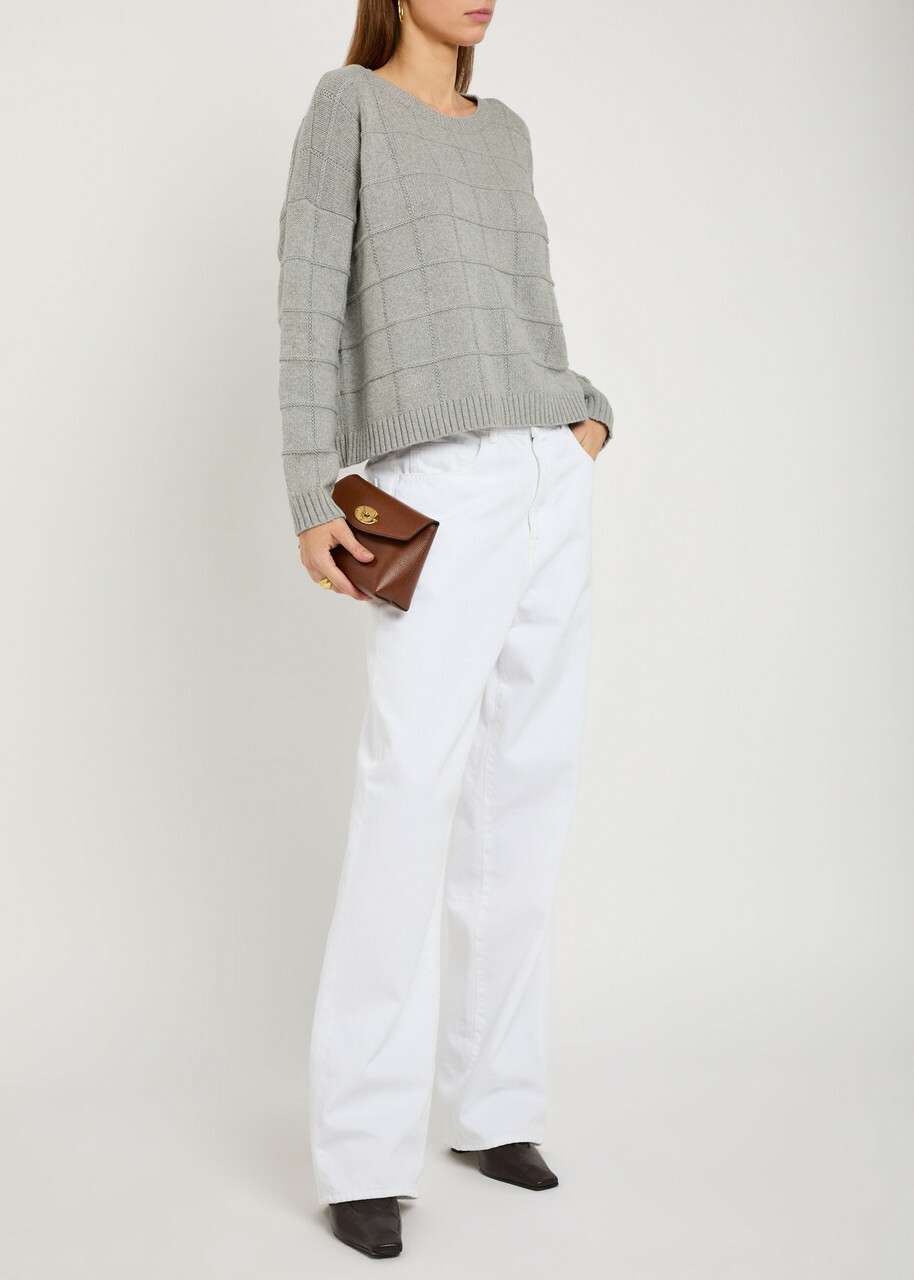 Eileen Fisher Check Cotton and Cashmere-blend Jumper Light Grey