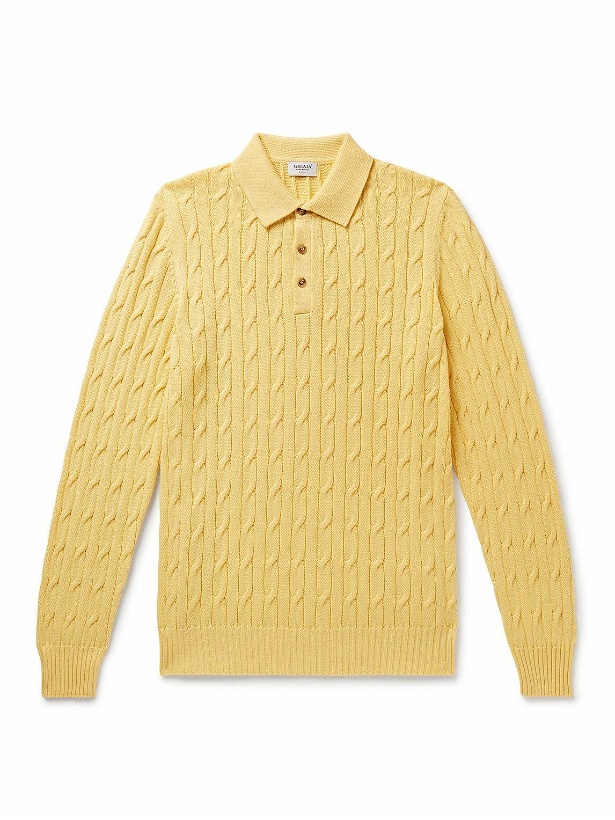 Photo: Ghiaia Cashmere - Slim-Fit Cable-Knit Cotton Polo Shirt - Yellow