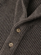 De Bonne Facture - Shawl-Collar Ribbed Alpaca and Wool-Blend Cardigan - Gray