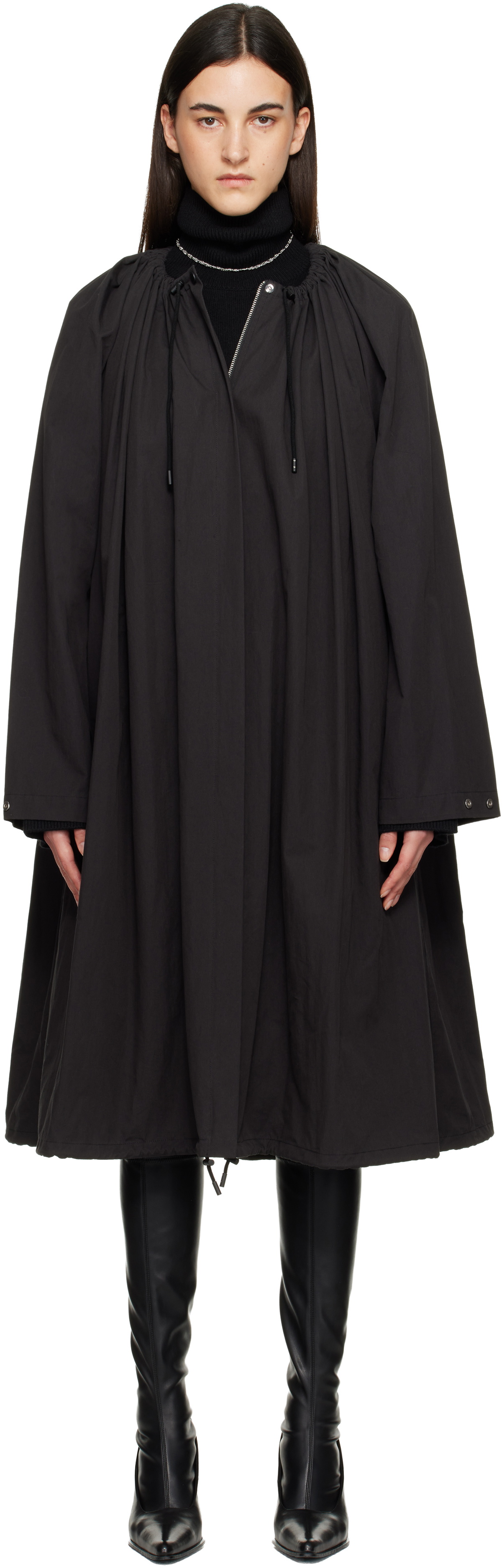 TOTEME Black Gathered Parachute Coat