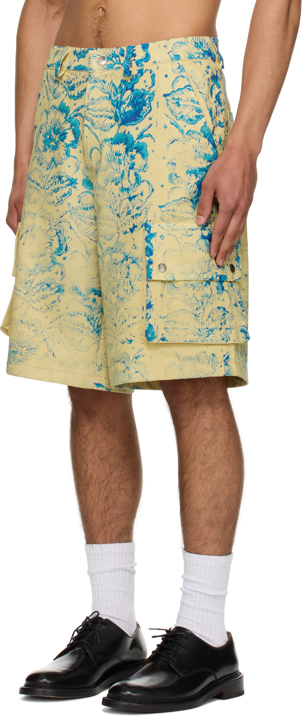 Stanley Raffington SSENSE Exclusive Yellow & Blue Floral Printed Cargo Shorts
