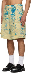 Stanley Raffington SSENSE Exclusive Yellow & Blue Floral Printed Cargo Shorts