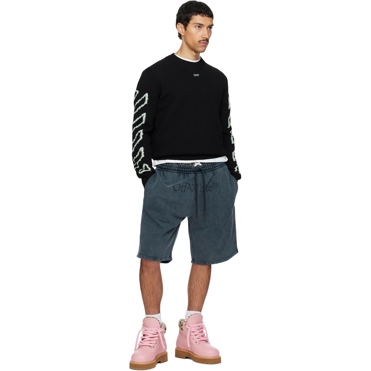 Off-White Black Diagonal Outline Knit Crewneck Sweater