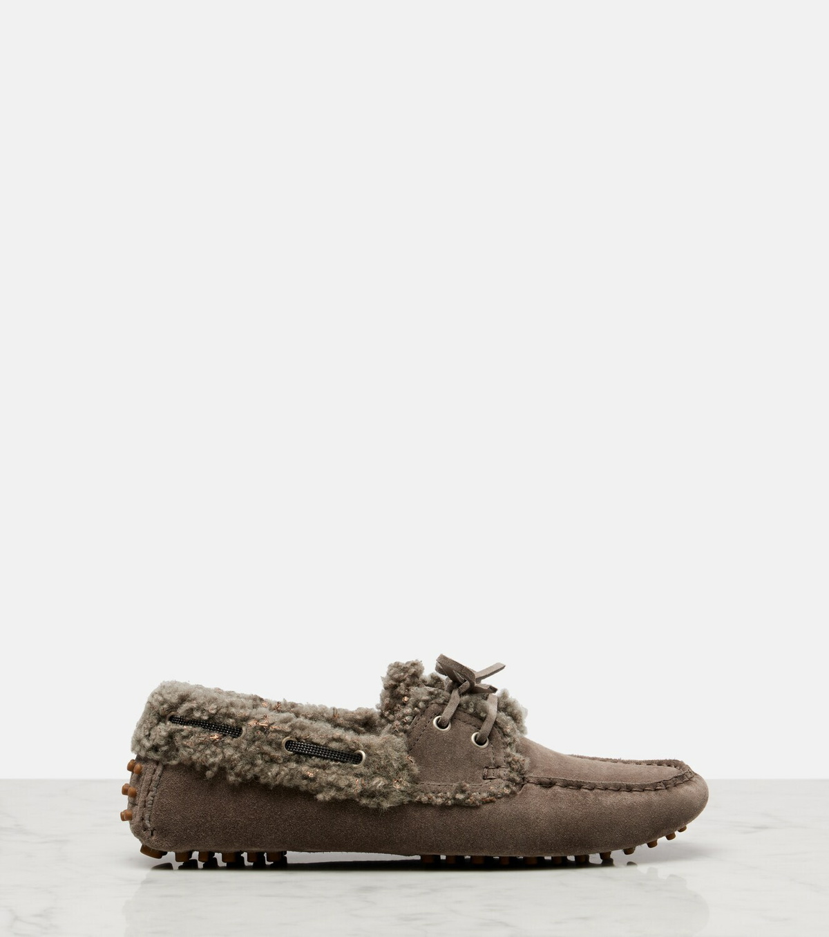 Brunello Cucinelli Monili shearling-trimmed suede moccasins