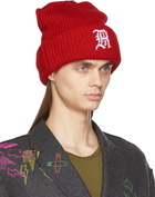 R13 Red Oversized Embroidery Beanie