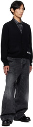 We11done Black Pocket Logo Knit Cardigan